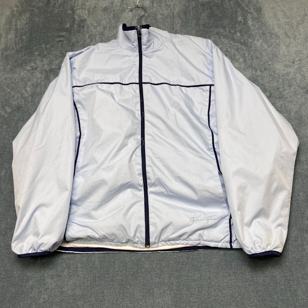 Champion Windbreaker Jacket Women Large Blue Mock Neck Full Zip Athletic Outdoor